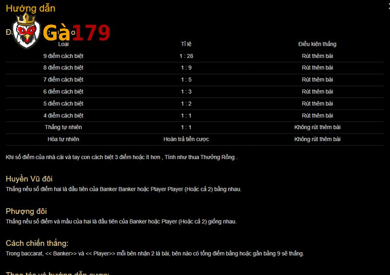 Điểm qua luật, quá trình diễn ra ván bài baccarat Ga179